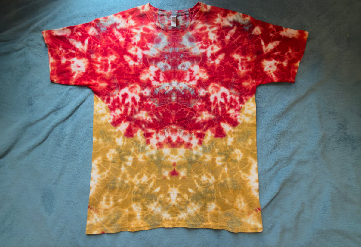 Crimson & Gold Kaleidoscope Tie-Dye T-Shirt – Hand Dyed Psychedelic Design