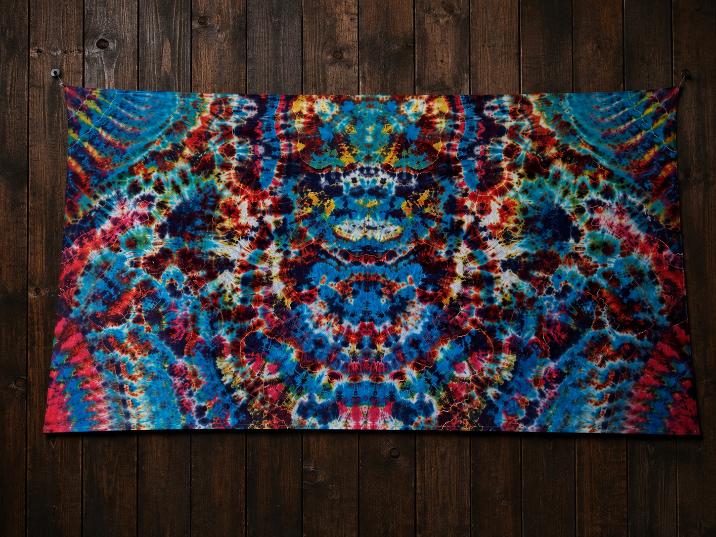 Handmade Psychedelic Ice Dyed Tapestry | Blue Kaleidoscope Tie Dye Wall Hanging | One-of-a-Kind Festival Decor | Dorm Room & Boho Art | Truly Dyed